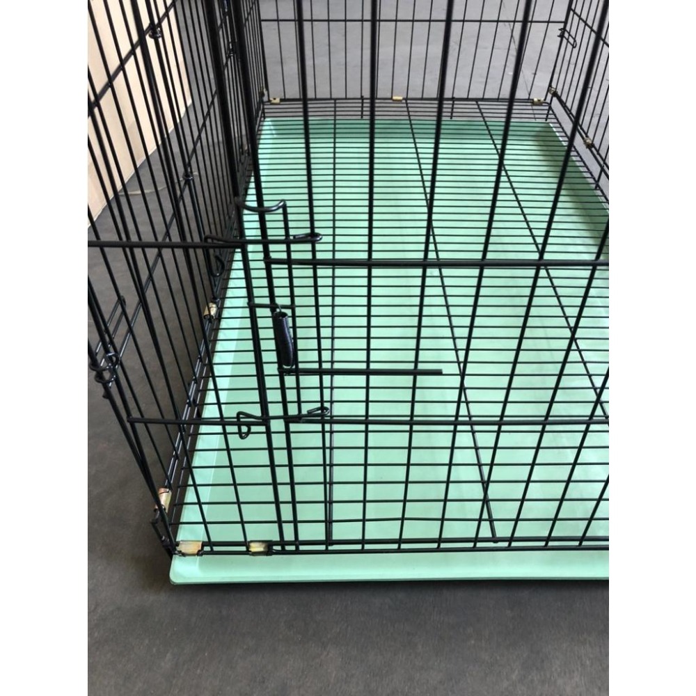 得福 靜電粉體 烤漆折疊式狗籠 【3尺】 雙門開前/側開 附綠底盤 褶疊式 寵物籠 密底腳踏網【揪好室】-細節圖6