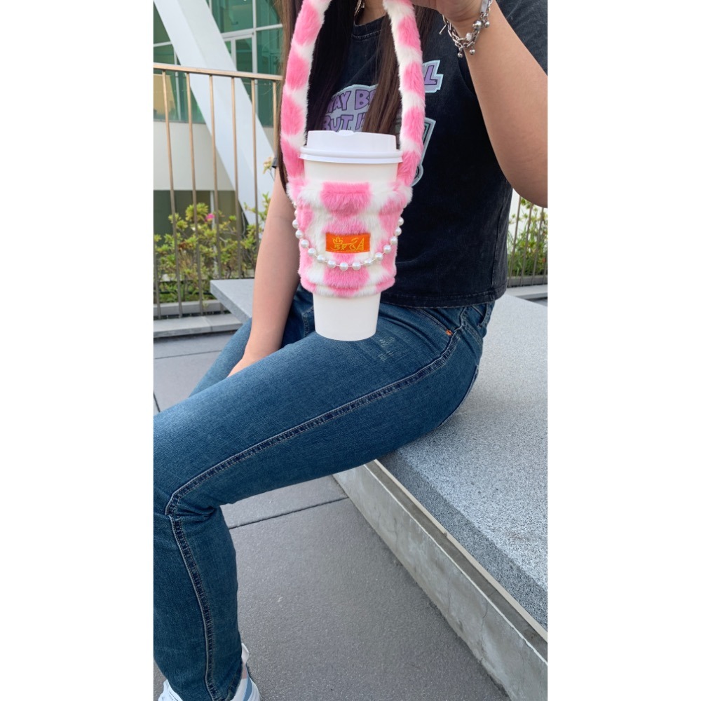 韓系風｜杯套｜飲料提袋｜法式珍珠大心 💙🩷-細節圖3