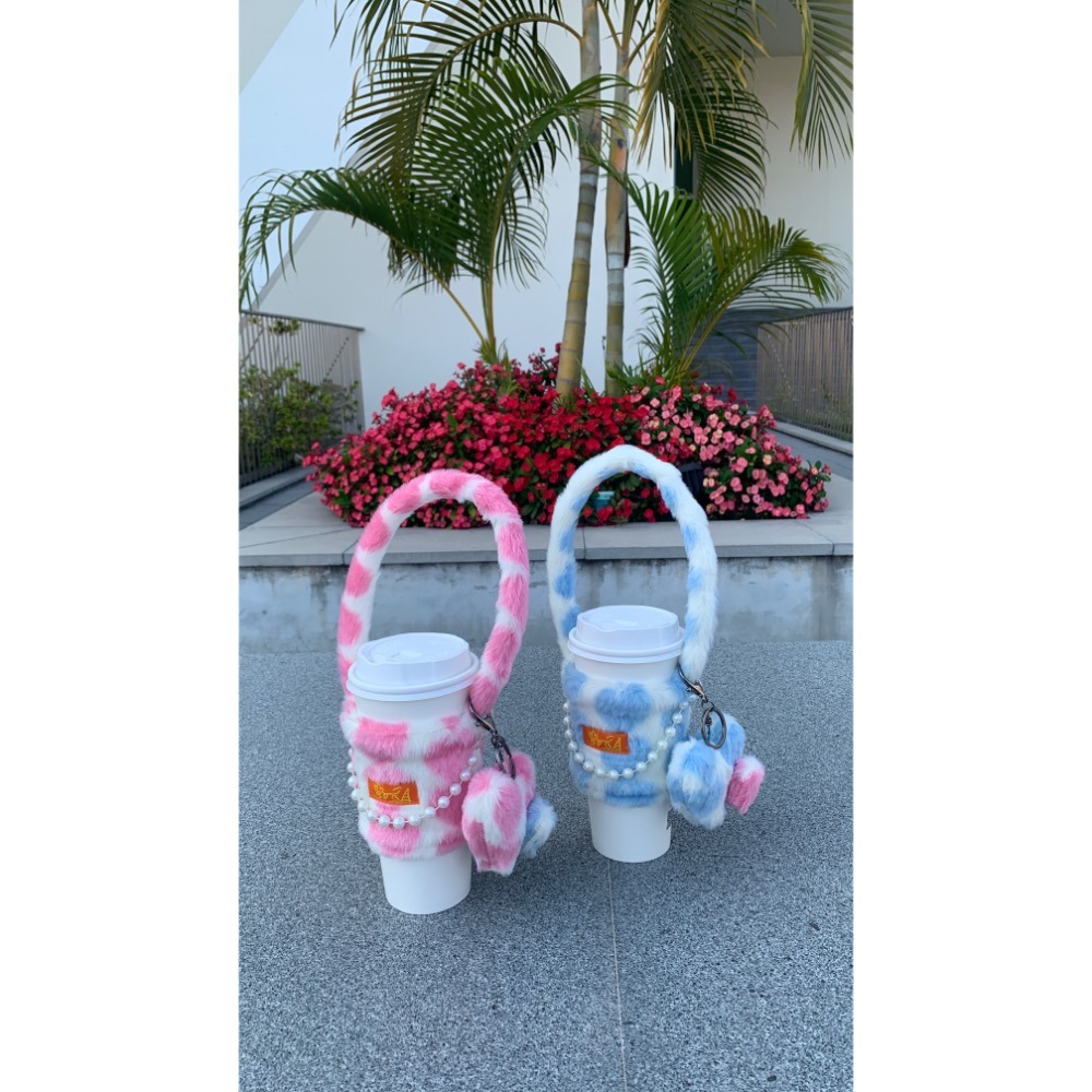 韓系風｜杯套｜飲料提袋｜法式珍珠大心 💙🩷-細節圖4