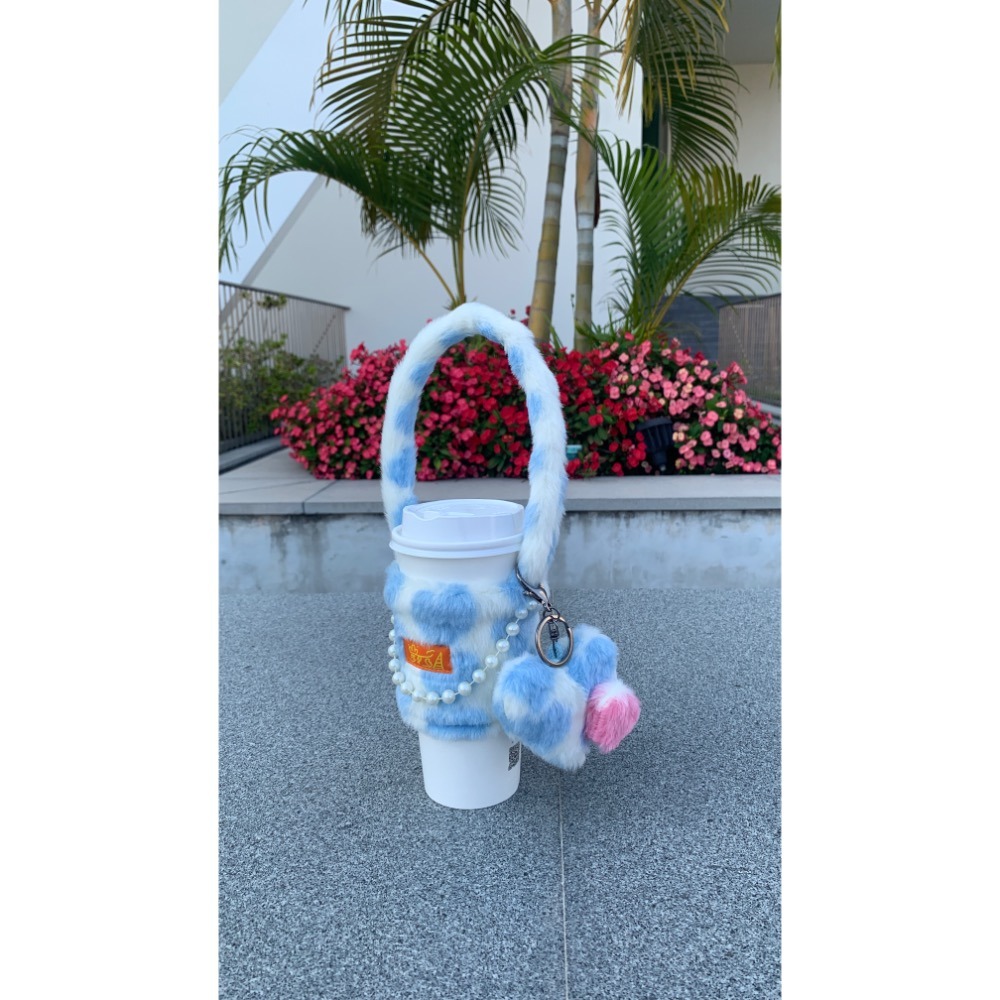 韓系風｜杯套｜飲料提袋｜法式珍珠大心 💙🩷-細節圖6