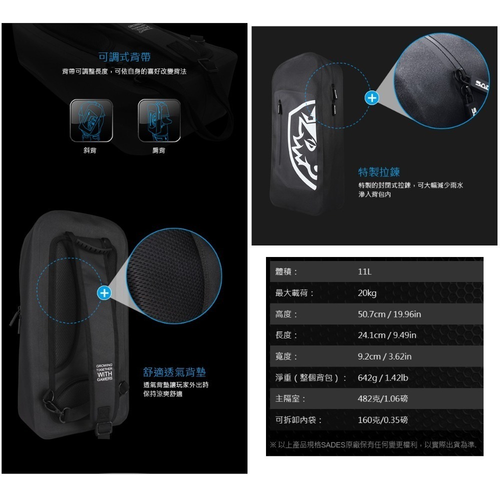 【免運】賽德斯 SADES ASSAULT 夜襲 防水電競 側背包-細節圖7