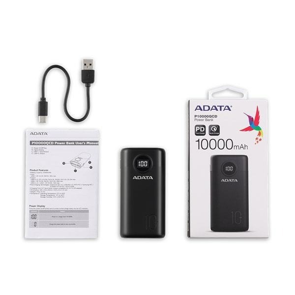 【CCA】威剛 ADATA P10000QCD 10000mAh PDQC 極速快充行動電源 (黑色)-細節圖2