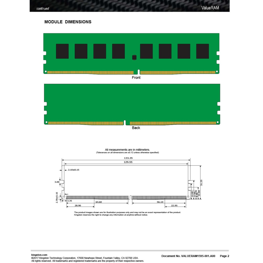 【CCA】金士頓 Kingston 8GB DDR4 2666 桌上型記憶體 ( KVR26N19S8/8 )-細節圖2