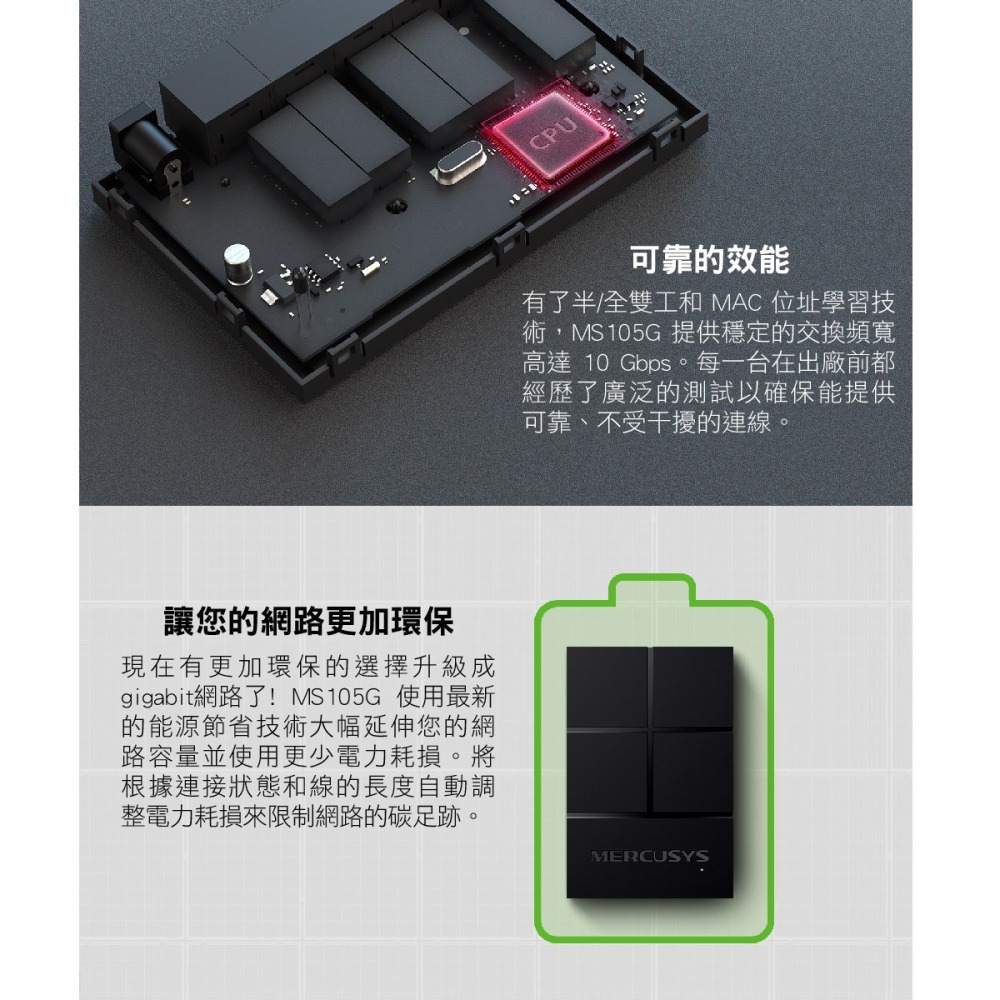 【CCA】水星 Mercusys MS105G 5埠 10/100/1000M 桌上型交換器 集線器 HUB-細節圖4