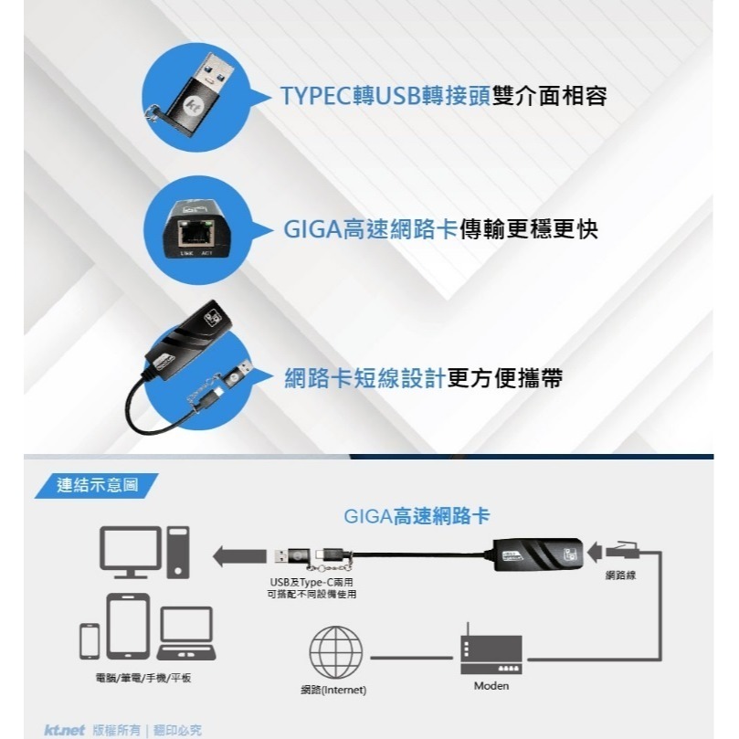 【CCA】廣鐸 Kt.net LC1000 USB3.0 TYPE C USB GIGA 高速網路卡-細節圖3