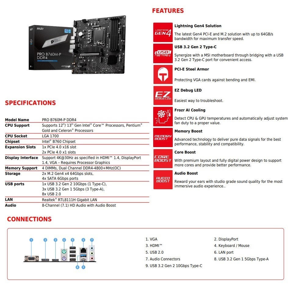 【CCA】微星 MSI PRO B760M-P DDR4 INTEL 主機板 (商用款)-細節圖6