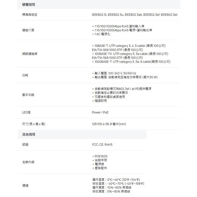 【CCA】TP-LINK POE160S (TL-POE160S) PoE+ 電源供應器 網路電源注入器-細節圖8