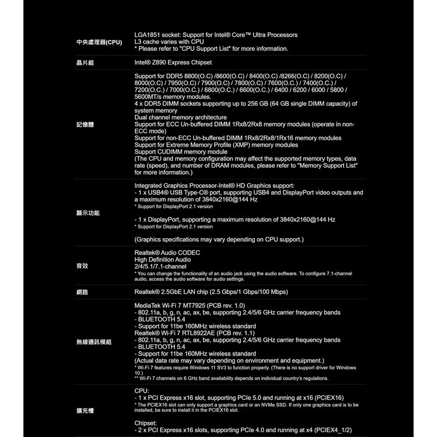 【特價一片】GIGABYTE 技嘉 Z890 EAGLE WIFI7 DDR5 LGA 1851 腳位 ATX 主機板-細節圖7