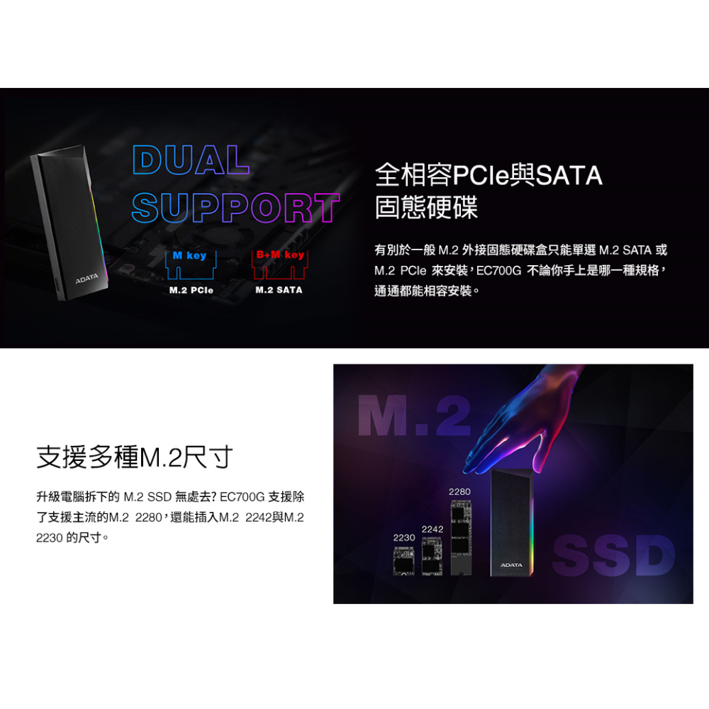 【CCA】ADATA 威剛 EC700G M.2 PCIe / SATA 固態硬碟 外接盒-細節圖5