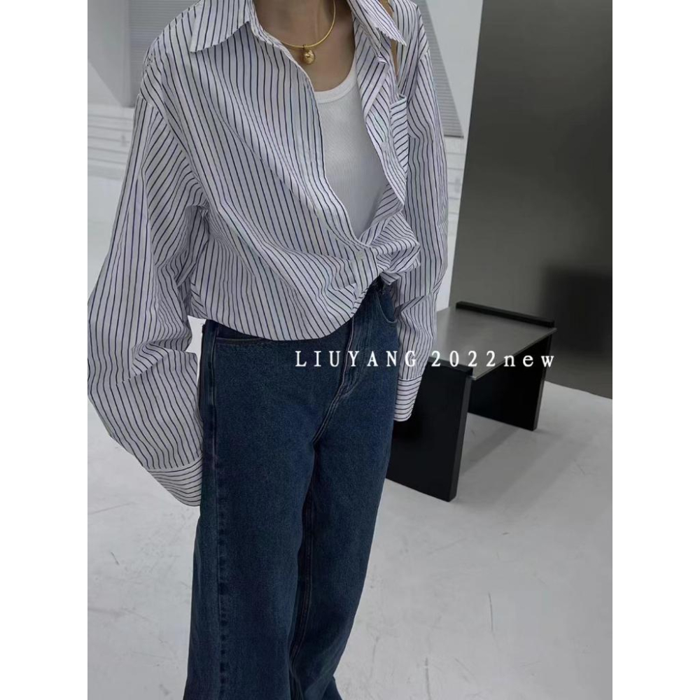 「現貨」🔍928 韓國同步 內車背心假兩件造型條紋襯衫上衣-細節圖6