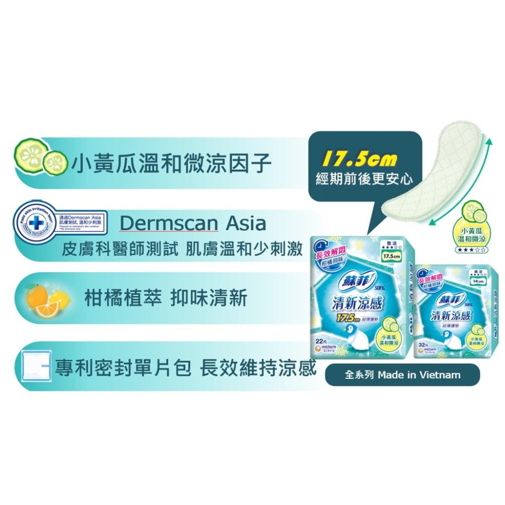 蘇菲 清新涼感14、17.5、23、25、29cm 全系列 小黃瓜 超薄 生理用品 衛生棉 護墊-細節圖7