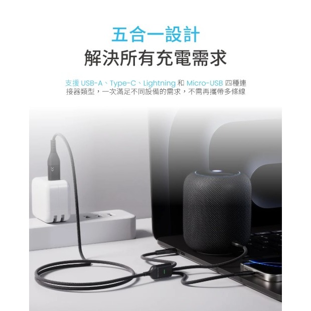 【MOZTECH】 五合一多功能傳輸充電線 200cm | 趣買購物-細節圖4