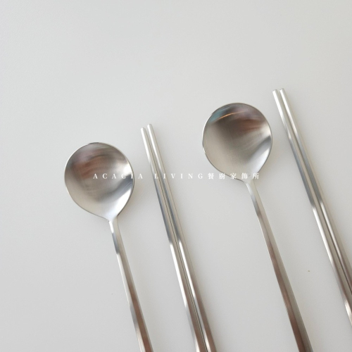 韓國 Lassiette質感啞光18-10不銹鋼六角扁筷餐具雙人組 (筷子+湯匙)