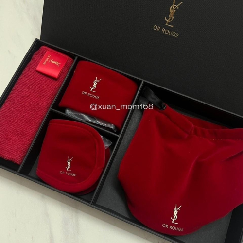YSL 聖羅蘭 OR ROUGE紅色絲絨金緻奢華收納禮盒(台灣專櫃貨) 4件/組