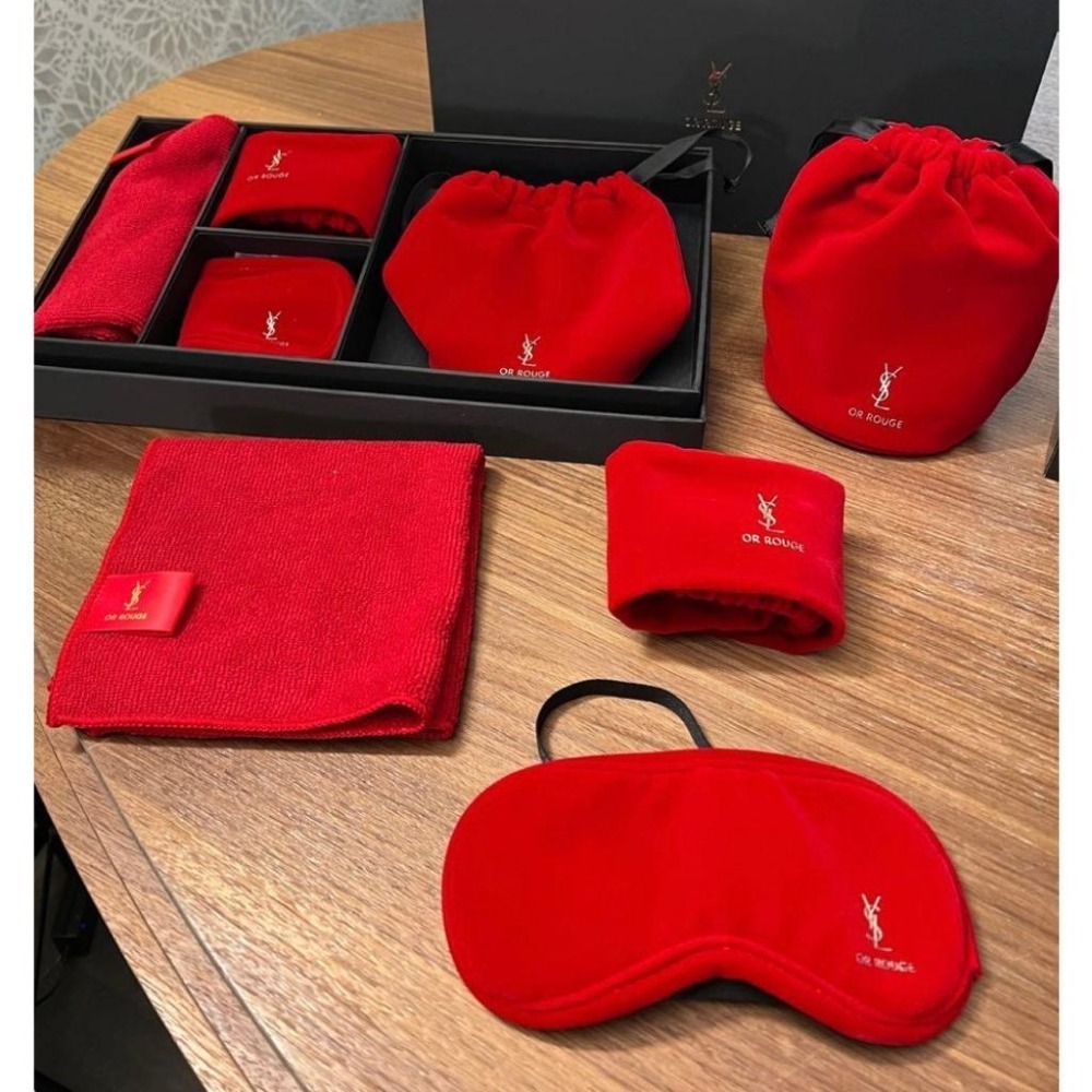 YSL 聖羅蘭 OR ROUGE紅色絲絨金緻奢華收納禮盒(台灣專櫃貨) 4件/組-細節圖4