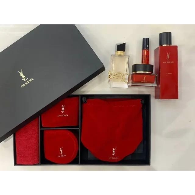 YSL 聖羅蘭 OR ROUGE紅色絲絨金緻奢華收納禮盒(台灣專櫃貨) 4件/組-細節圖5