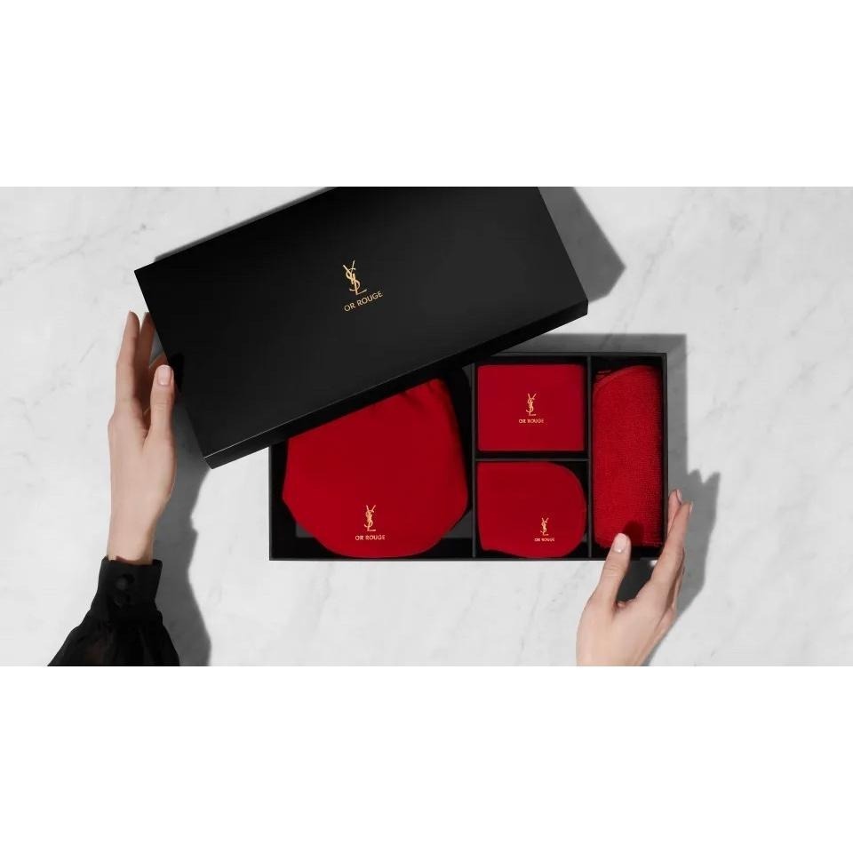 YSL 聖羅蘭 OR ROUGE紅色絲絨金緻奢華收納禮盒(台灣專櫃貨) 4件/組-細節圖6