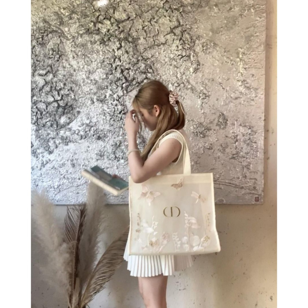 DIOR 蝴蝶刺繡網紗托特包-細節圖3