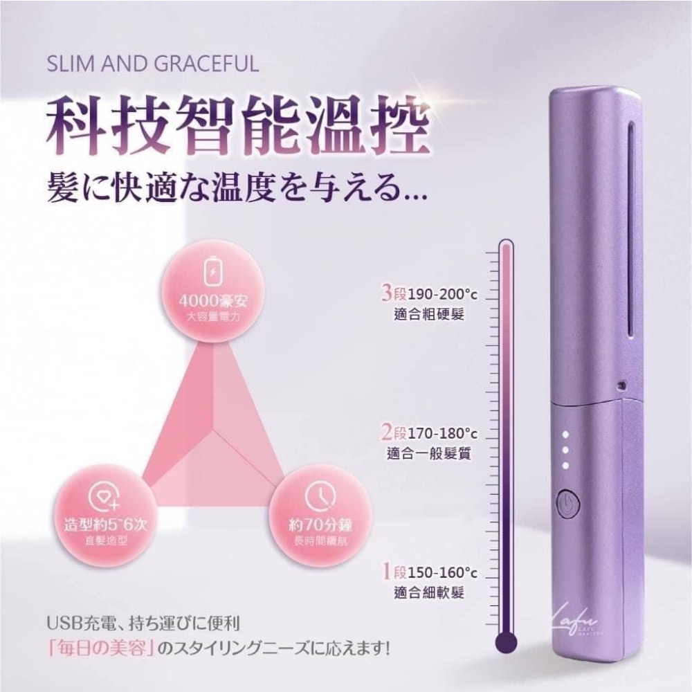La.Fu零技巧無線離子兩用直髮梳(極光紫)充電款-細節圖6