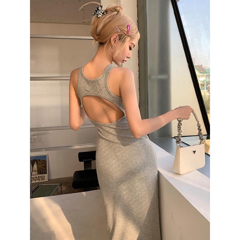 【仙女試衣間】🖤夏季「性感辣妹緊身無袖包臀長款裙子」✨甜辣「收腰修身吊帶背心連身裙」女-細節圖2