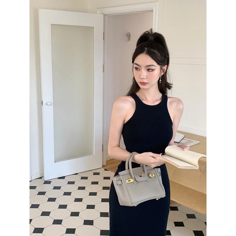 【仙女試衣間】🖤夏季「性感辣妹緊身無袖包臀長款裙子」✨甜辣「收腰修身吊帶背心連身裙」女-細節圖6