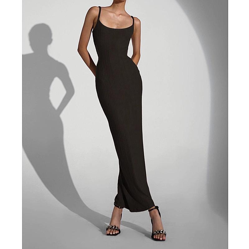 【仙女試衣間】「現有黑咖L」✨美式複古✨「腰間鏤空心機紋理吊帶連衣裙」初春氣質顯瘦打底過膝長裙 腰側挖空設計-細節圖6