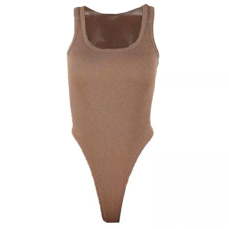 【仙女試衣間】預購🤎ins歐美「U領低胸性感無袖露肩連體背心」運動休閒百搭打底上衣 純白無袖背心 單穿無袖背心-細節圖7