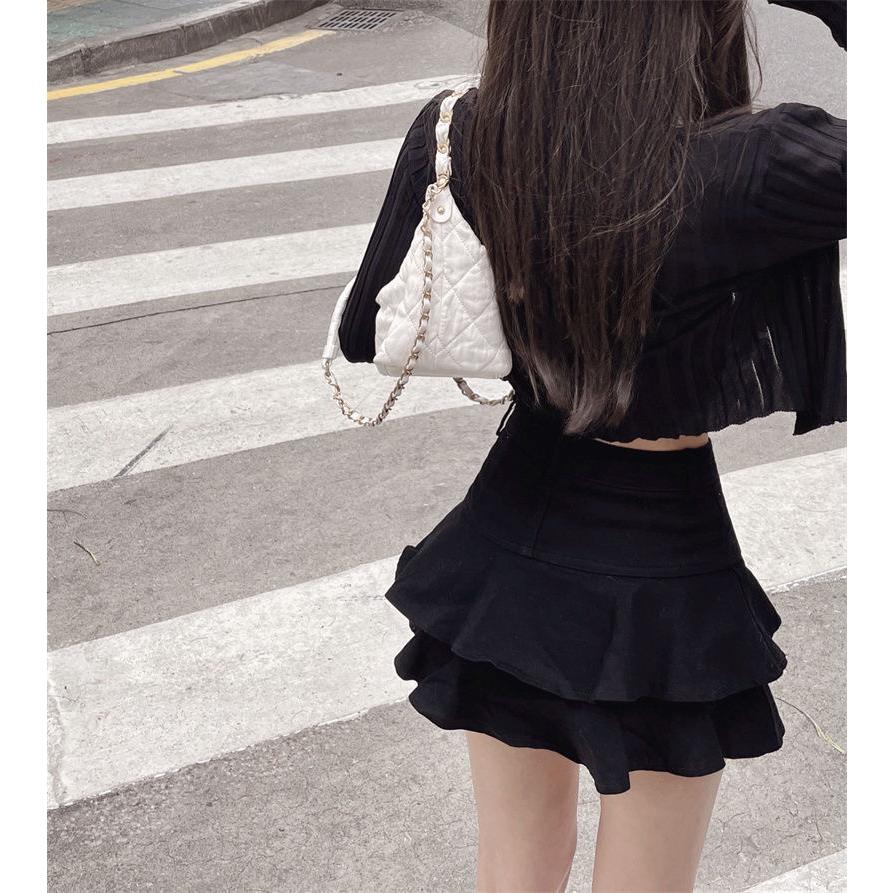 【仙女試衣間】「現貨白XL」💗大尺碼白色「牛仔裙牛仔短裙」🌈防走光內襯裙褲辣妹 A字裙夏季小個子 高腰顯牛仔裙子-細節圖4