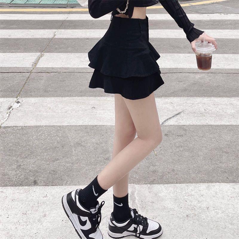 【仙女試衣間】「現貨白XL」💗大尺碼白色「牛仔裙牛仔短裙」🌈防走光內襯裙褲辣妹 A字裙夏季小個子 高腰顯牛仔裙子-細節圖5