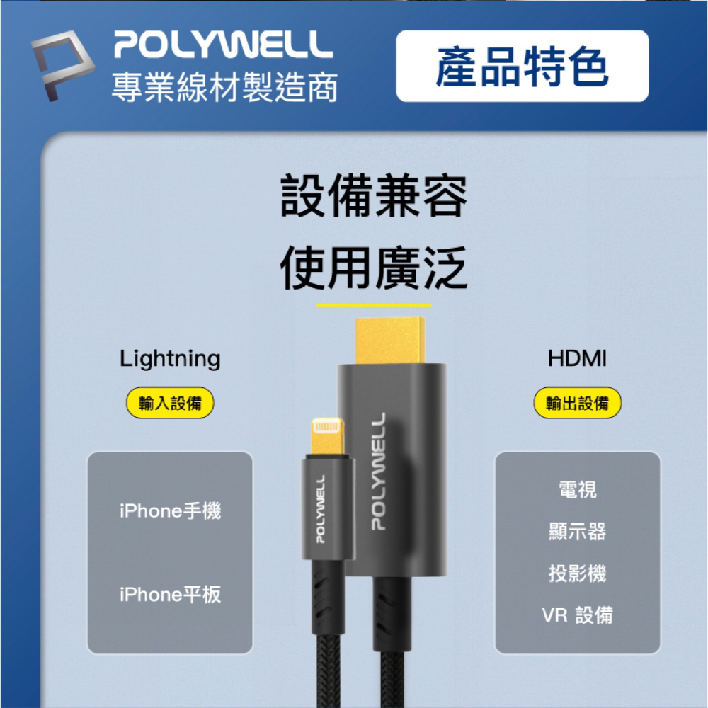 POLYWELL Lightning 轉 HDMI 影音 轉接線 轉接頭 傳輸線 1080P 適用 iPhone 14-細節圖6