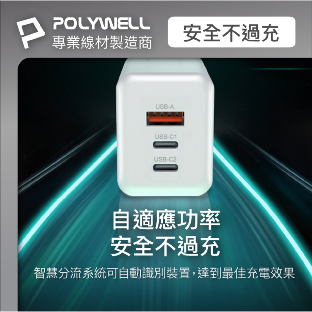 POLYWELL 65W 三孔 PD GanN 氮化鎵 快充頭 充電頭 充電器 適 iPhone 15 14 13-細節圖7