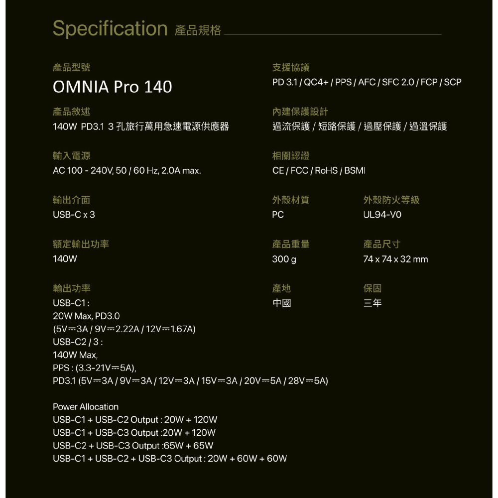 OMNIA Pro 140W 3孔 Type C 電源供應器 充電器 快充頭 充電頭 適用 iPhone 15 14-細節圖10