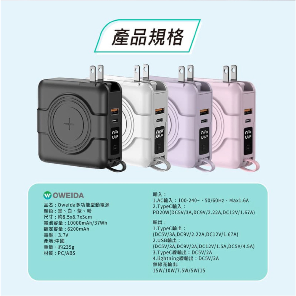 Oweida 萬能充 MagSafe Type c PD 行動電源 充電器 10000 mAh 適 iPhone 15-細節圖8