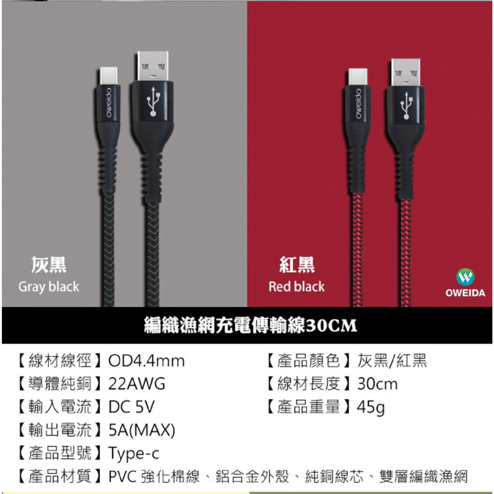 OWEIDA Type-C 5A編織 快充線 充電線 傳輸線 30cm iPhone 15 Plus Pro Max-細節圖10