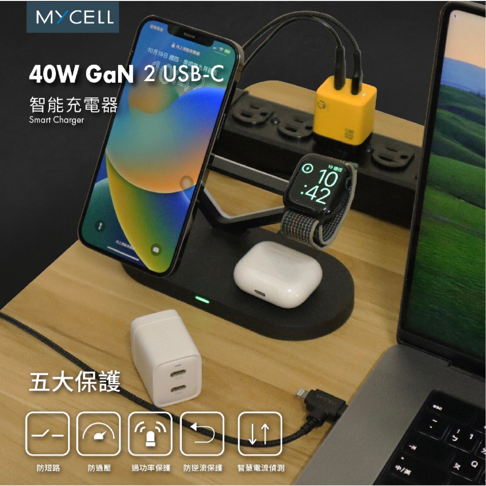 MYCELL 40W 雙孔 Type C PD GaN 氮化鎵 充電器 充電頭 快充頭 適 iPhone 15 14-細節圖8