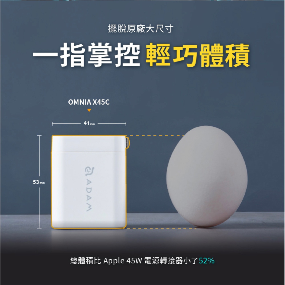ADAM OMNIA X45C GaN 45W Type-C 雙孔 充電頭 充電器 快充頭 適 iPhone 15 14-細節圖7
