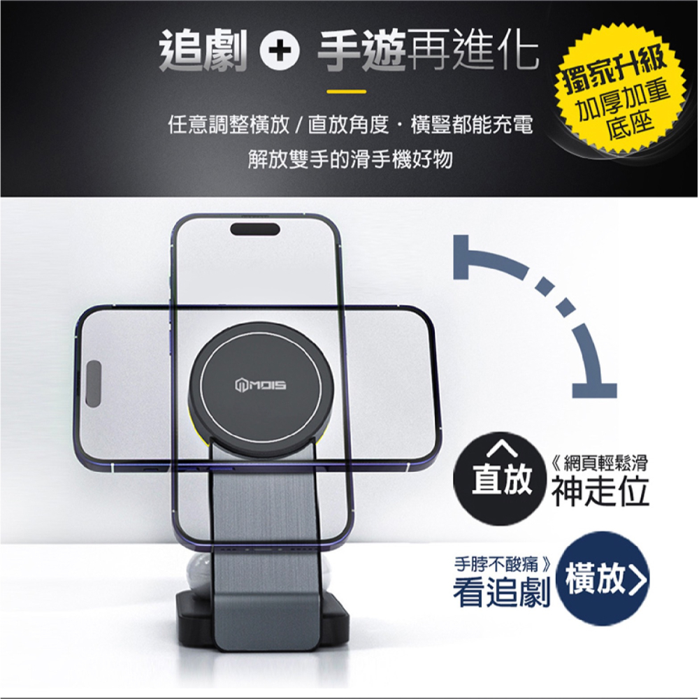 MOIS 摩世 三合一 磁吸 無線 充電座 充電器 支援 MagSafe iPhone 15 14 13 Watch-細節圖6