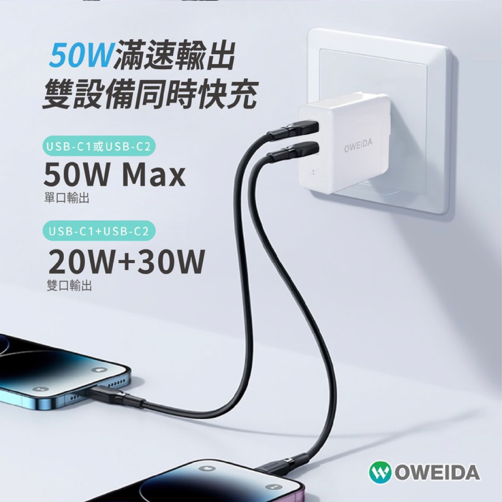 Oweida GaN 氮化鎵 50W Type C PD 充電頭 充電器 適 iPhone 15 14 13 S24-細節圖4