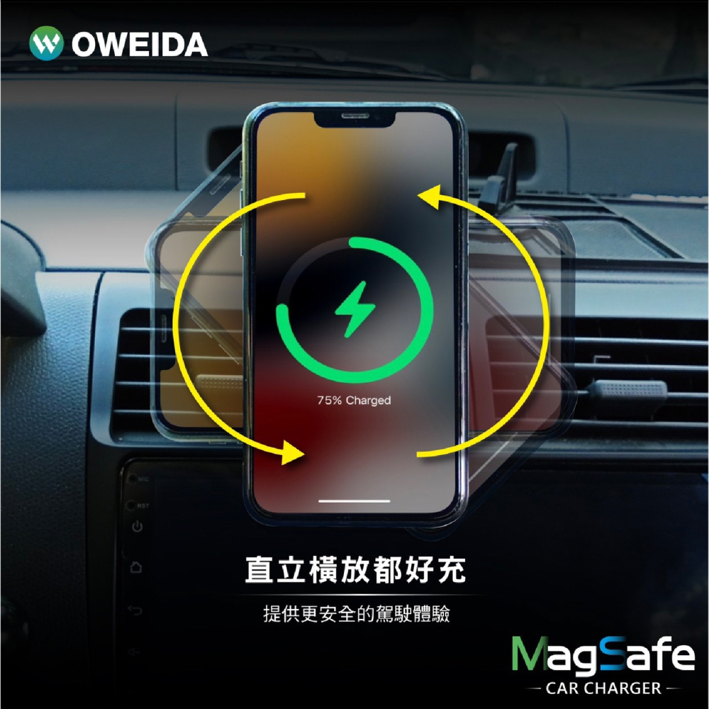 Oweida 15w 無線 充電 車架組 充電器 充電盤 支援 MagSafe 適 iPhone 15 14 13-細節圖6