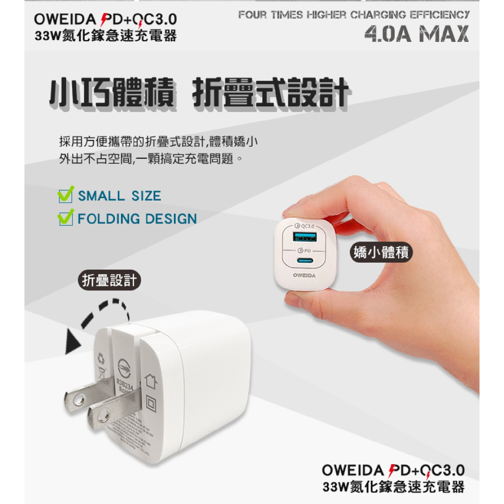 Oweida 33W GaN PD Type C A 充電器 充電頭 快充頭 適 iPhone 15 14 S24-細節圖7