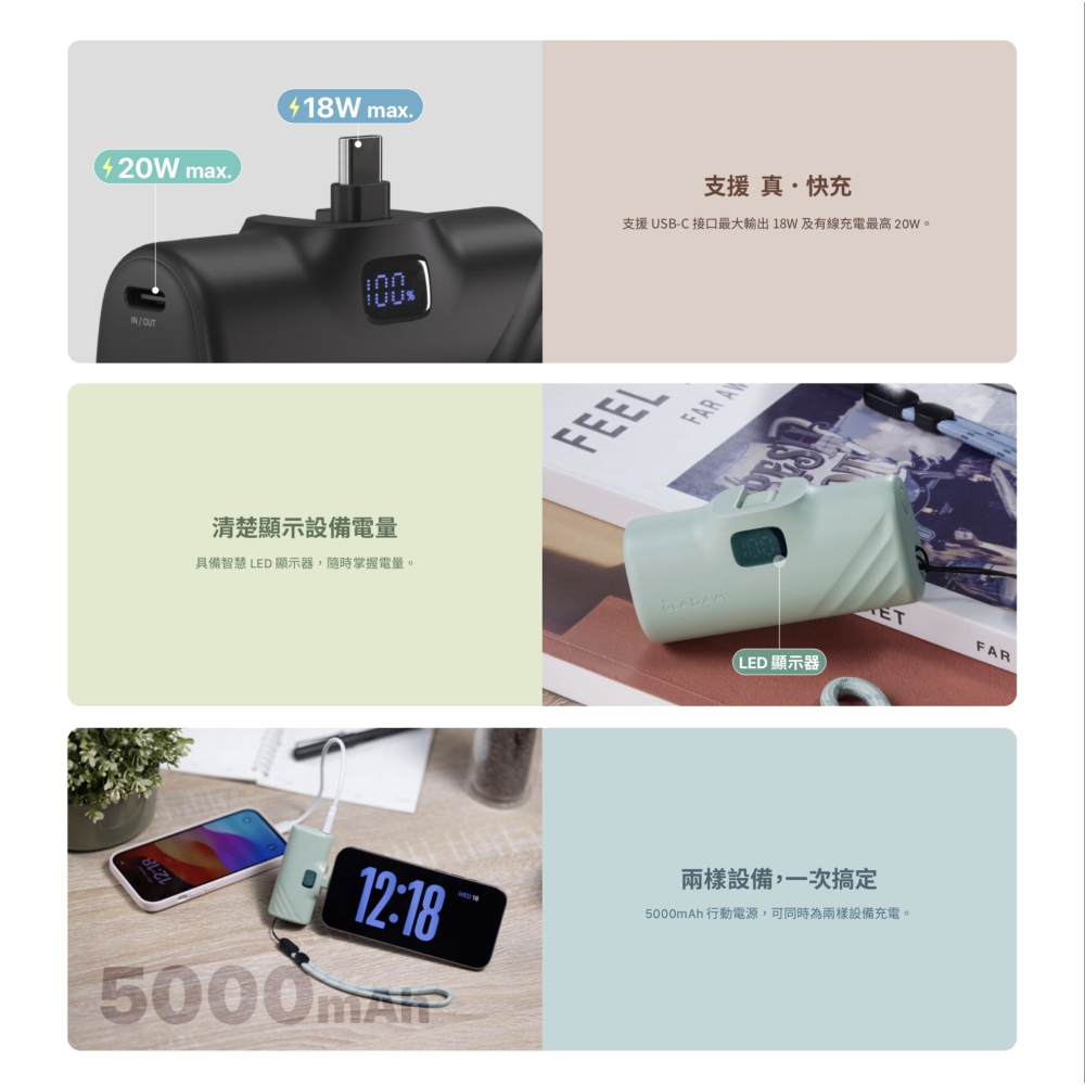 亞果元素 ADAM 口袋 行動電源 5000mah 折疊 直插式 移動電源 i14 i15 蘋果 安卓 type-c-細節圖6