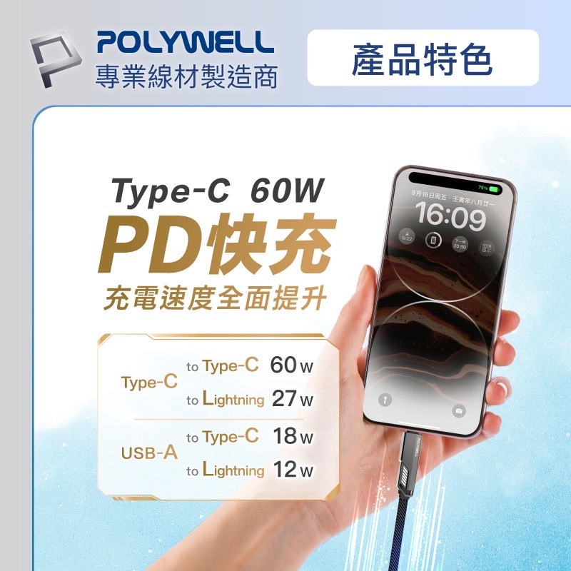 POLYWELL 四合一 機甲 PD 編織線 快充線 USB C Lightning 適用 iphone 15 s24-細節圖3