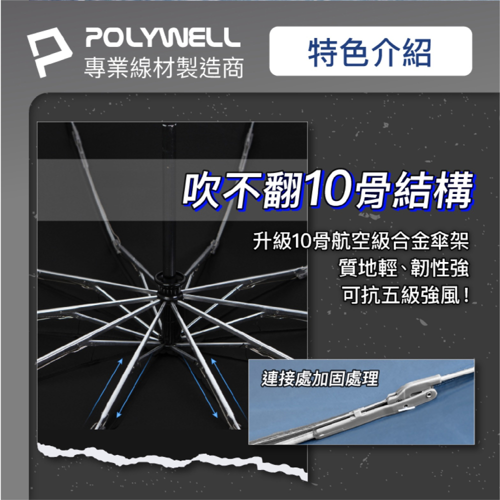 POLYWELL 折疊傘 自動傘 折傘 雨傘 遮陽傘 大傘面 台灣現貨-細節圖5