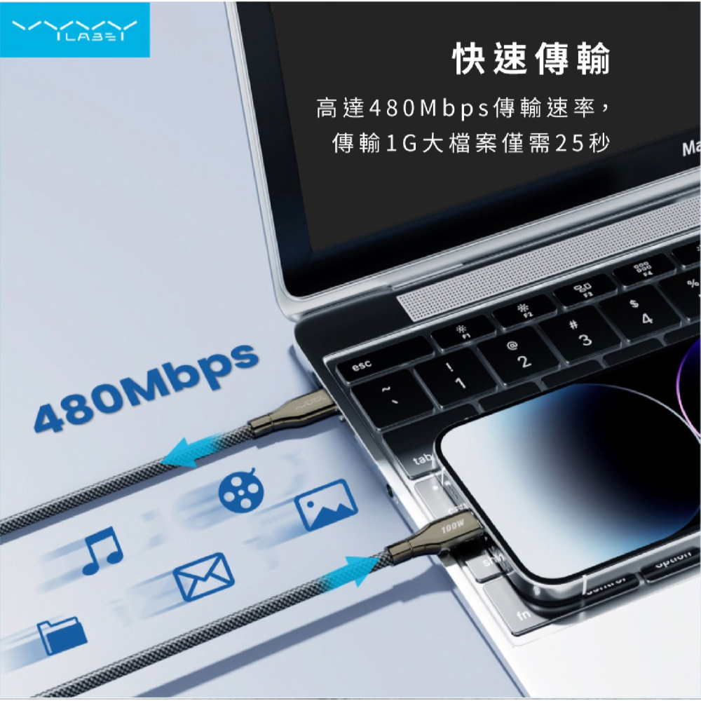 VYVYLabs Type-C 100W 快充線 充電線 數據線 iPhone 15 Plus Pro Max S24-細節圖8