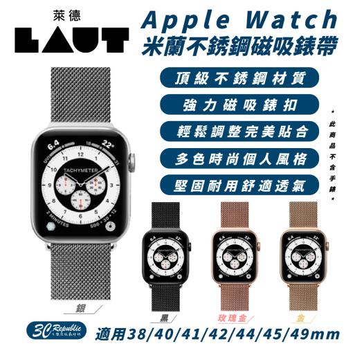 LAUT 萊德 米蘭 不銹鋼 磁吸 錶帶 適 Apple Watch 38 40 41 42 44 45 49 mm