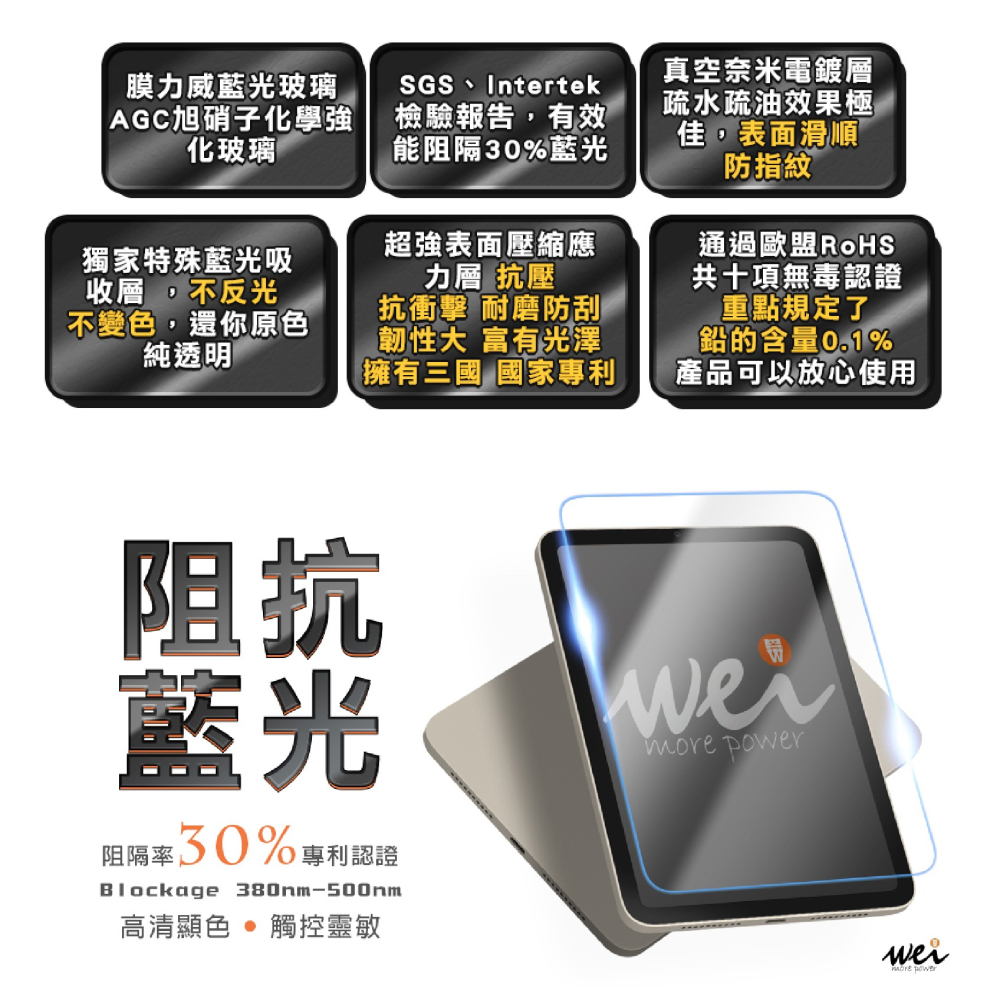 Wei 膜力威 滿版 抗藍光 透明 平板貼 玻璃貼 螢幕貼 適 2024 Apple iPad Pro 13 吋-細節圖5