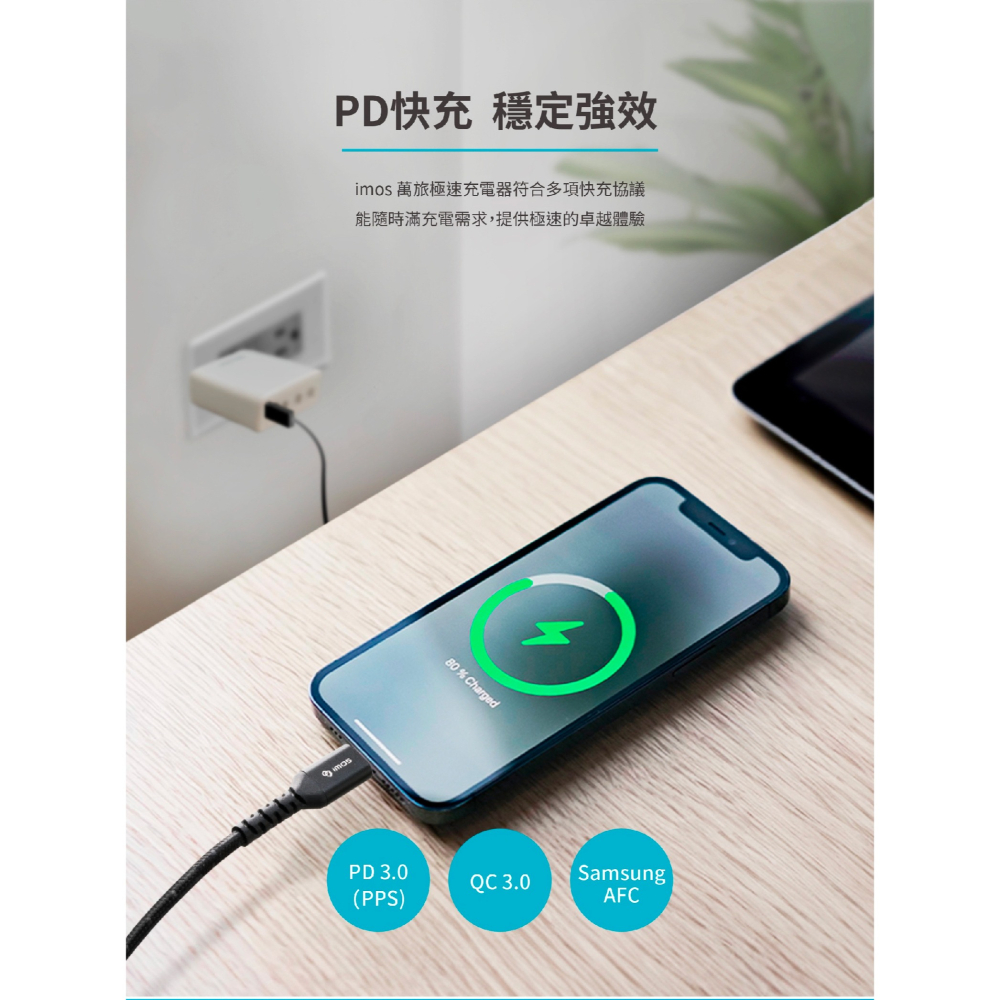 imos 100W 四孔 折角 PD QC 充電器 充電頭 快充頭 適 iphone 16 15 14-細節圖5