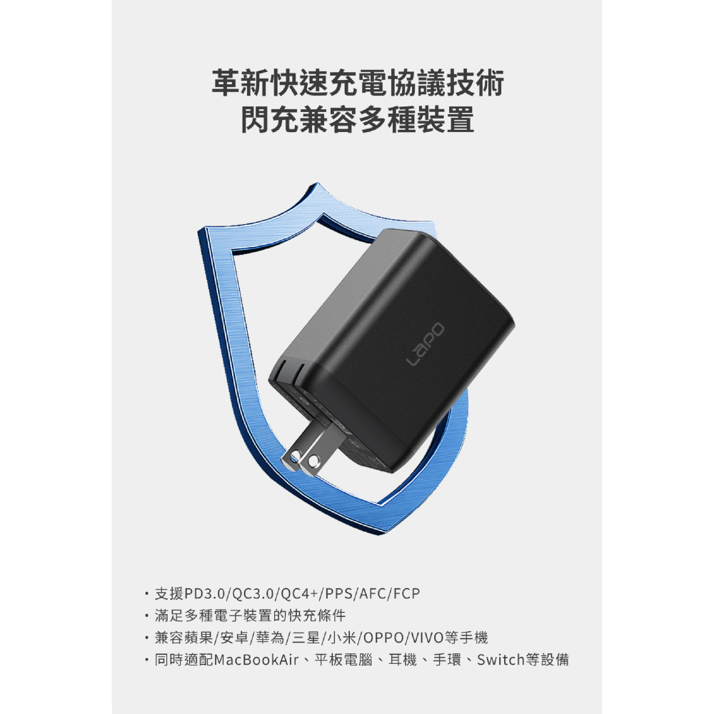LaPO GaN 氮化鎵 65W 快充 三孔 折角  充電器 電源供應器 iphone 14 15 13-細節圖7