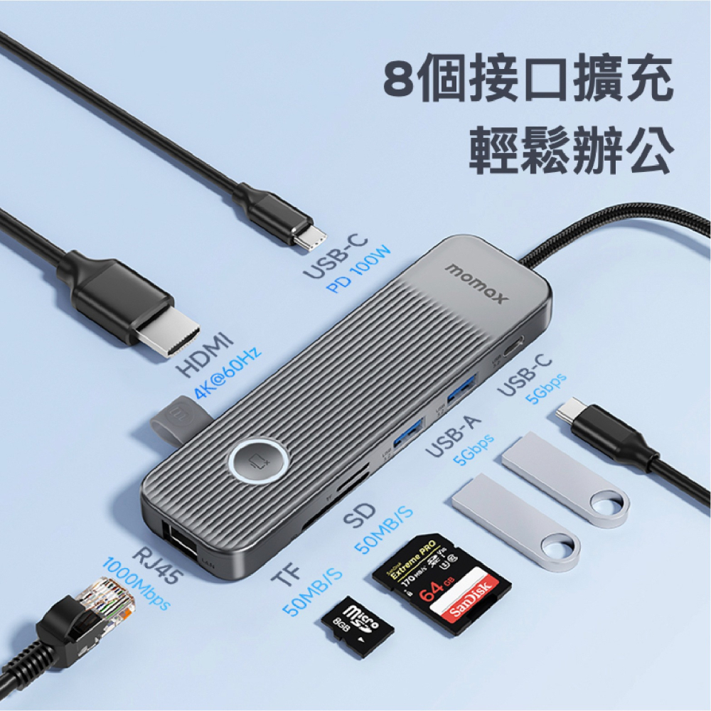 Momax ONELINK 8合1 USB C 多功能 充電線 傳輸線 快充線 轉接頭 充電器-細節圖6