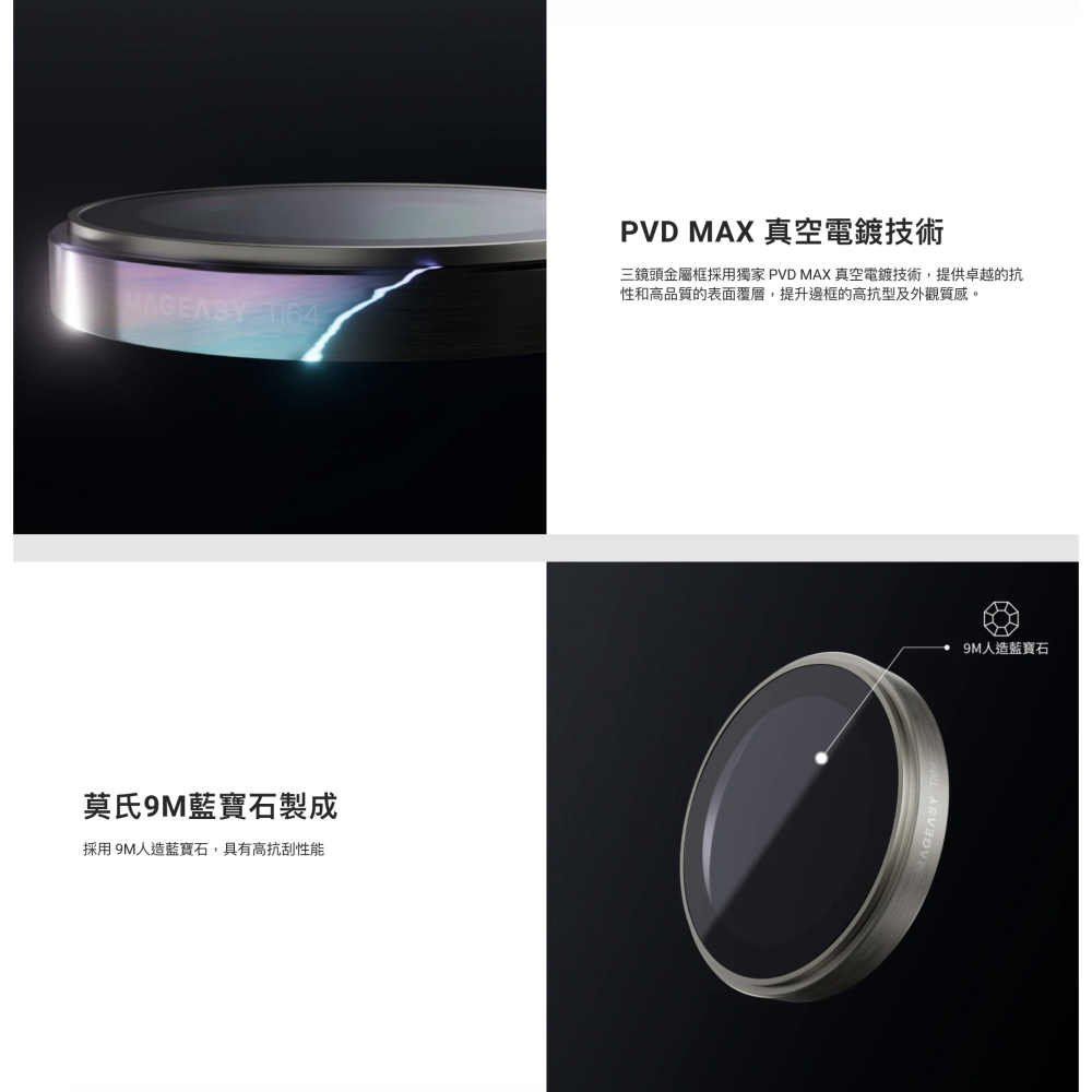 MAGEASY 魚骨牌 9M 藍寶石 鏡頭貼 鈦合金 鋁合金 保護貼 航太級 iphone 16 pro max-細節圖5